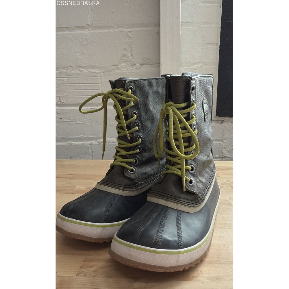 Sorel‎ 1964 Premium LTR Tobacco Brown Lime Green Waterproof Duck Boots Size 11